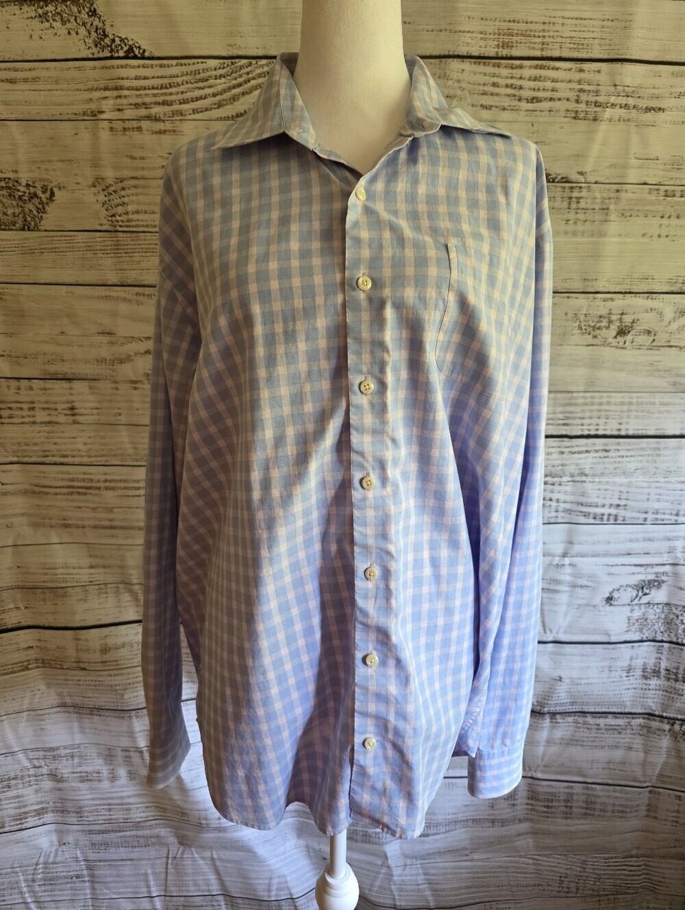 Peter Millar Blue and Light Pink Gingham Button-Down Shirt Size Extra Large - Picture 2 of 7